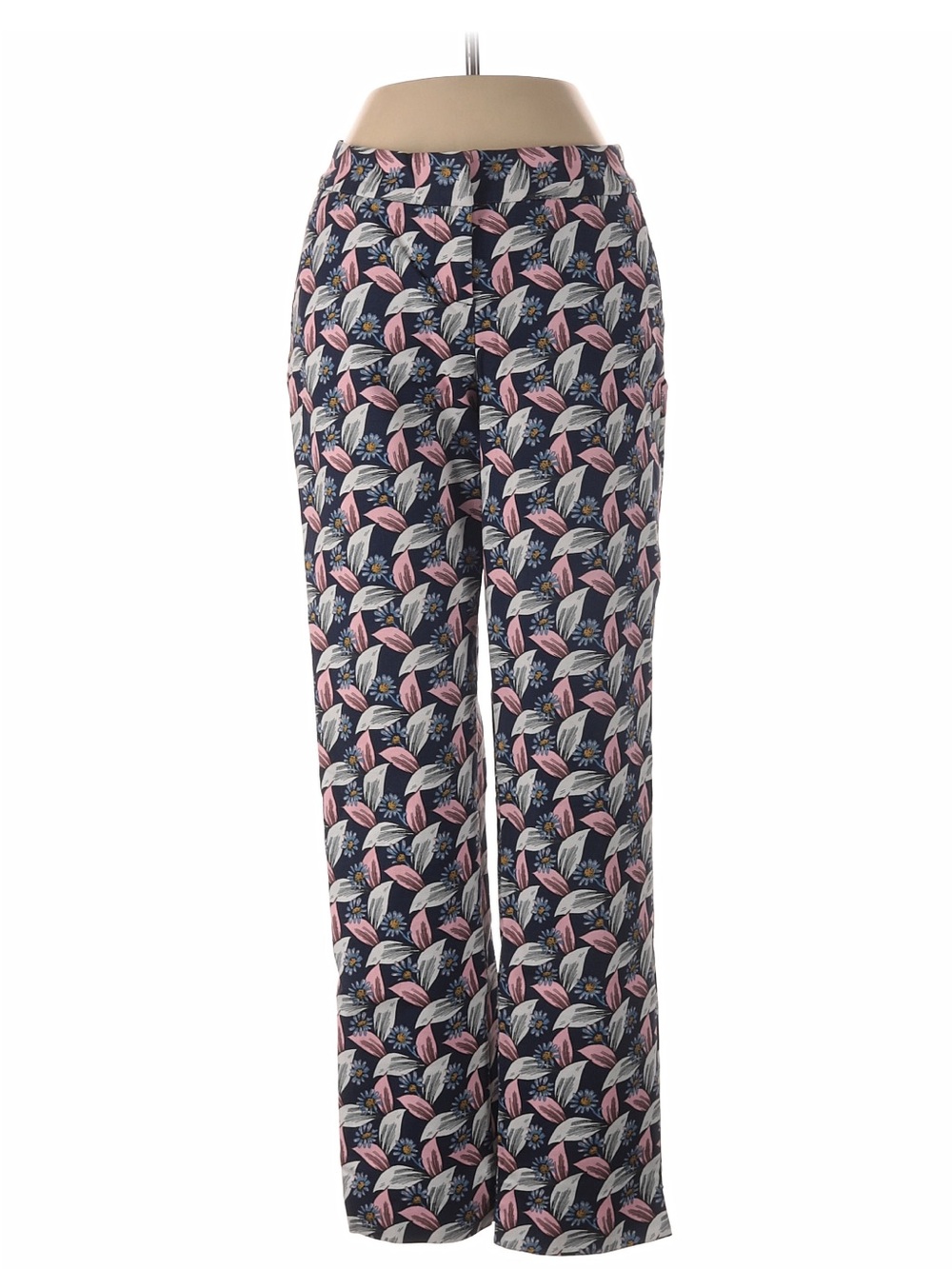 Boden Navy Wide-Leg Pants with Pink & White Leaf Print